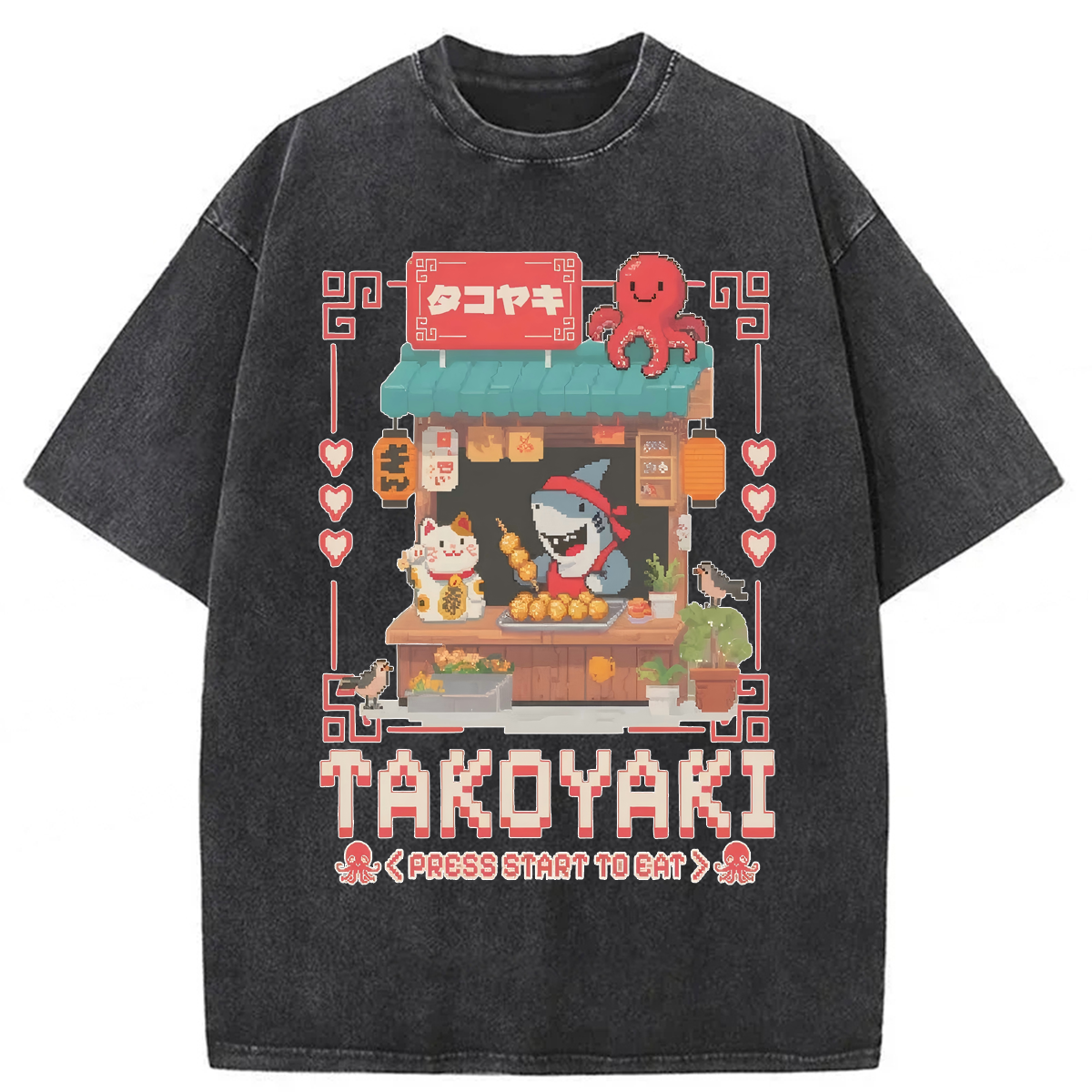 Tokyoviva Kawaii Octopus Lucky Cat Washed T-shirt