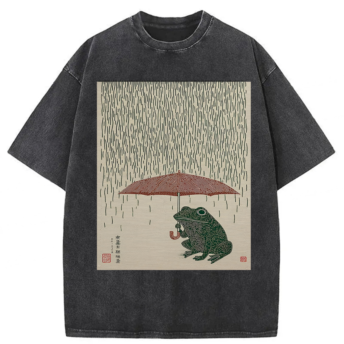 Tokyoviva Frog With Umbrella Washed T-shirt