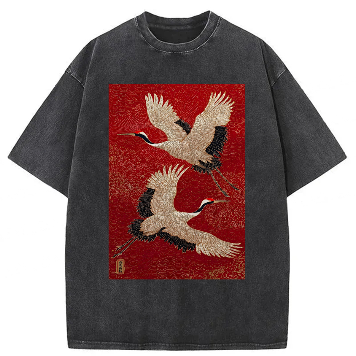 Tokyoviva Japanese Crane Graphic Washed T-shirt