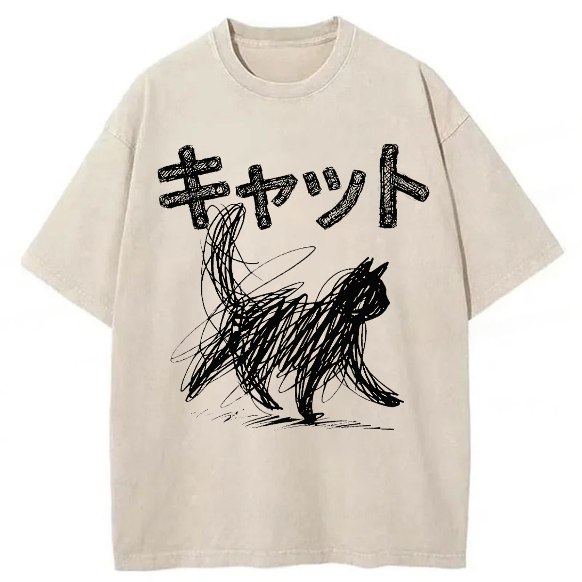 Tokyoviva Minimalist Cat Art Washed T-shirt