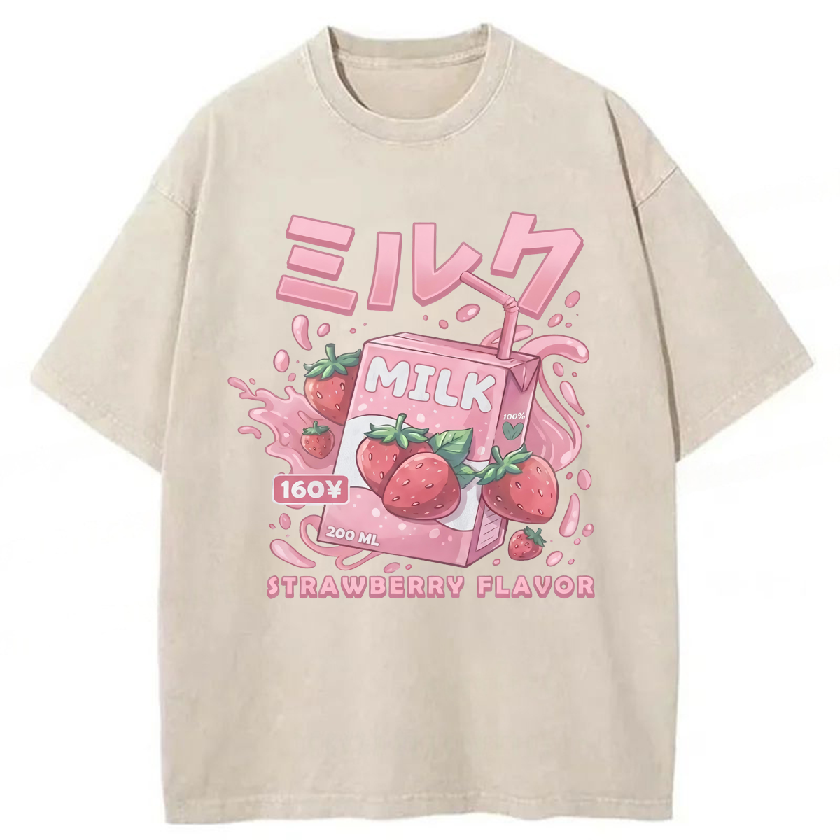 Tokyoviva Kawaii Strawberry Milk Anime Washed T-shirt
