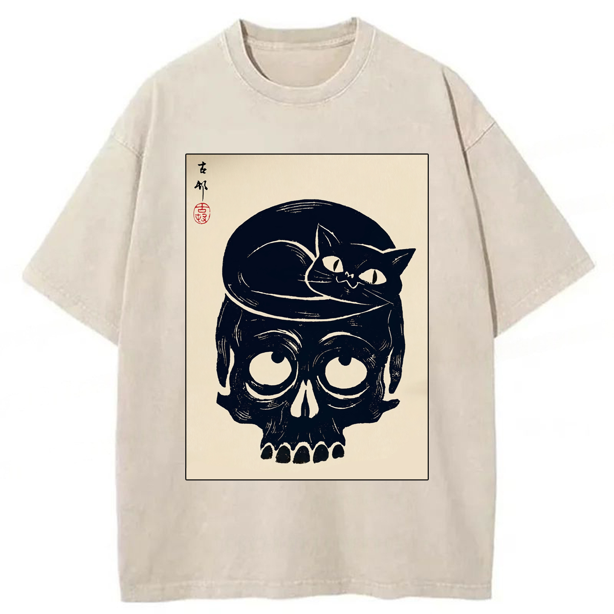 Tokyoviva Japanese Cat Skull Washed T-shirt