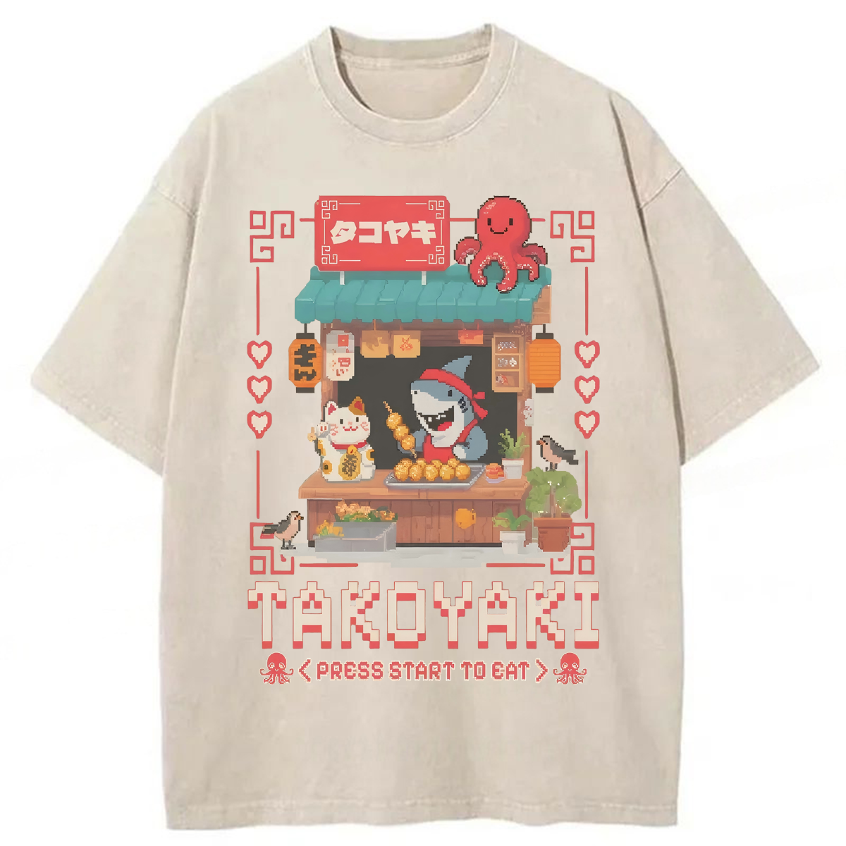 Tokyoviva Kawaii Octopus Lucky Cat Washed T-shirt