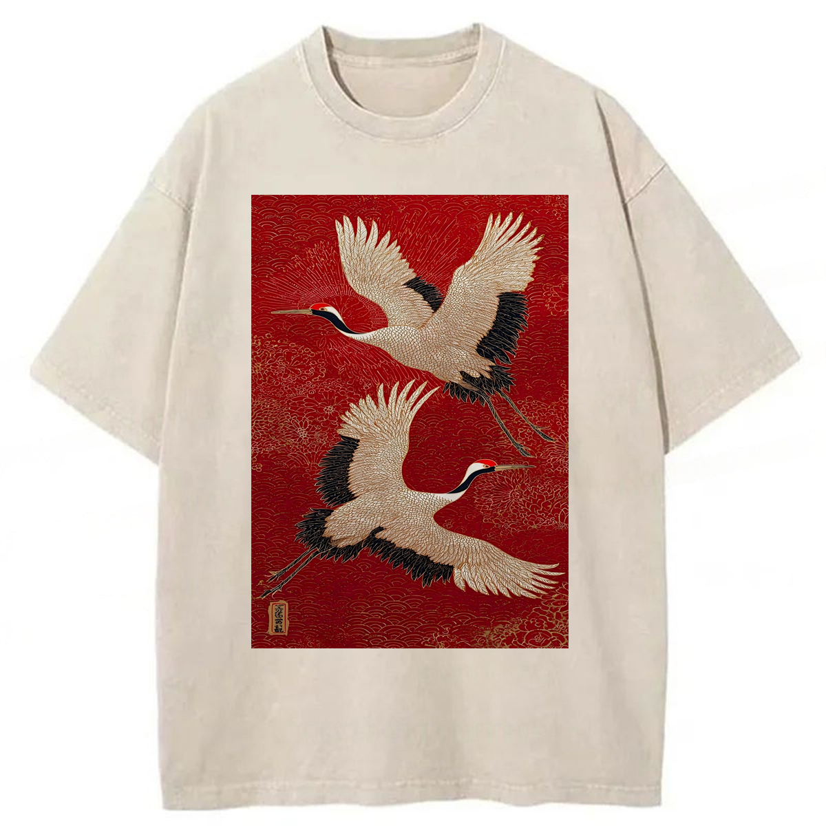 Tokyoviva Japanese Crane Graphic Washed T-shirt