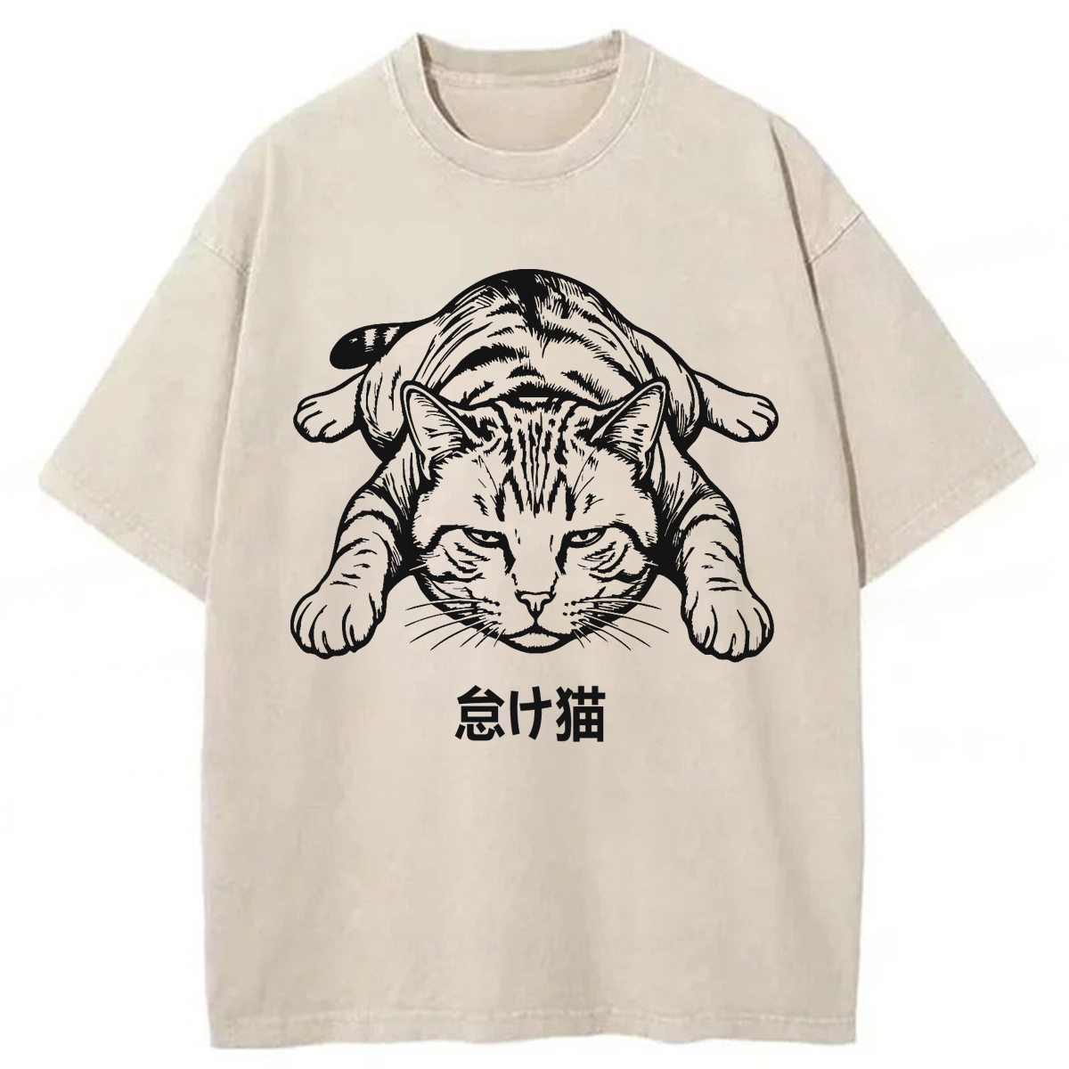 Tokyoviva Funny Lazy Cat Washed T-shirt