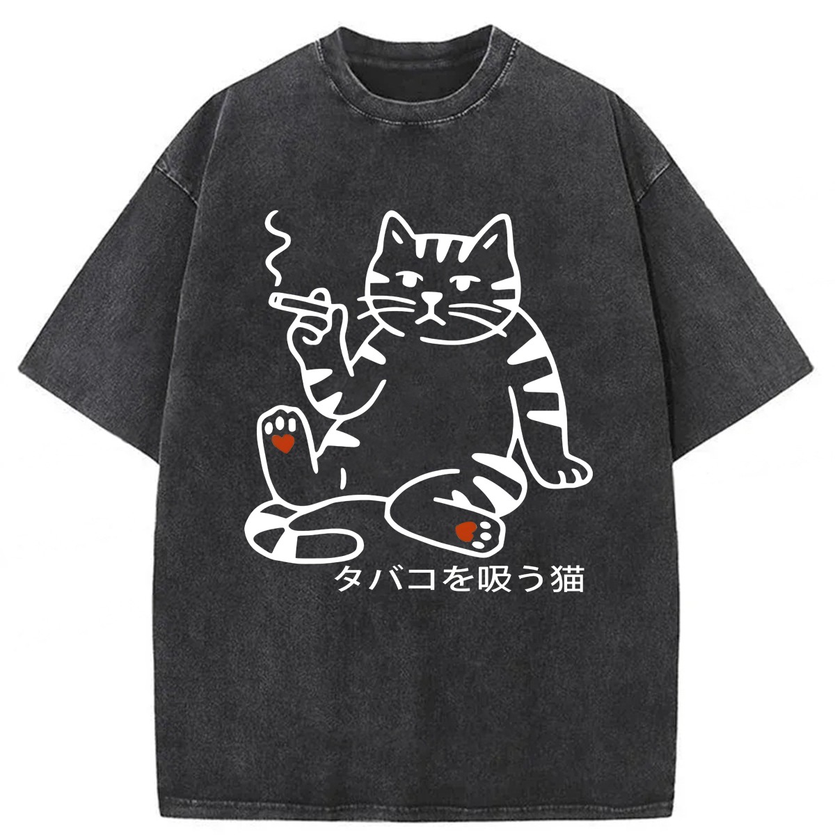 Tokyoviva Funny Smoking Cat Washed T-shirt