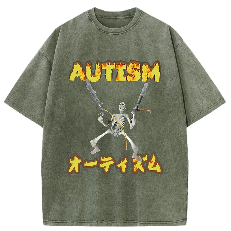 Autism Funny Skeleton Washed T-Shirt