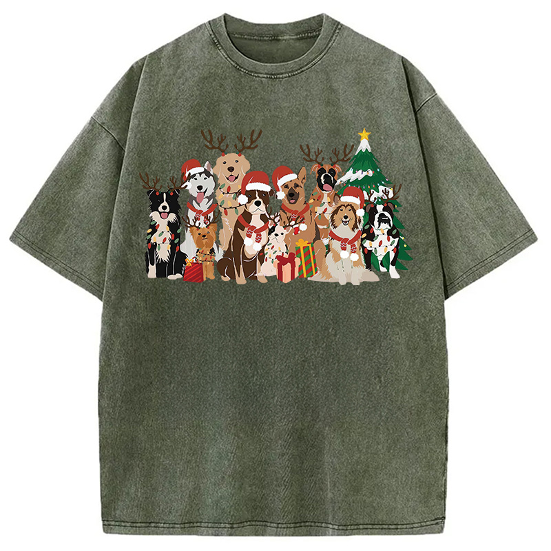 Christmas Dogs Washed T-Shirt