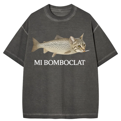 Bomboclat Fish Cat Meme Gradient Washed T-Shirt