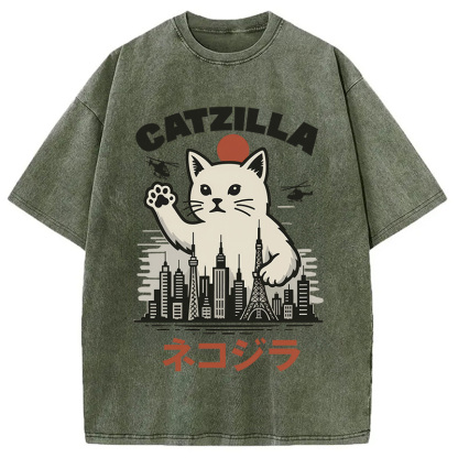 Feline Fury Over Tokyo Washed T-Shirt