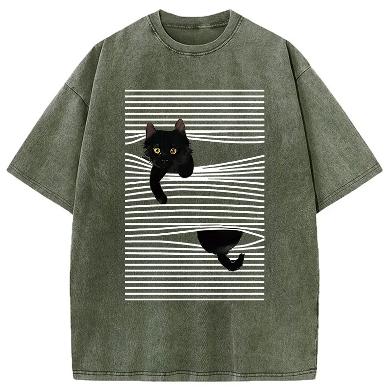Cat Scratching Curtain Washed T-Shirt