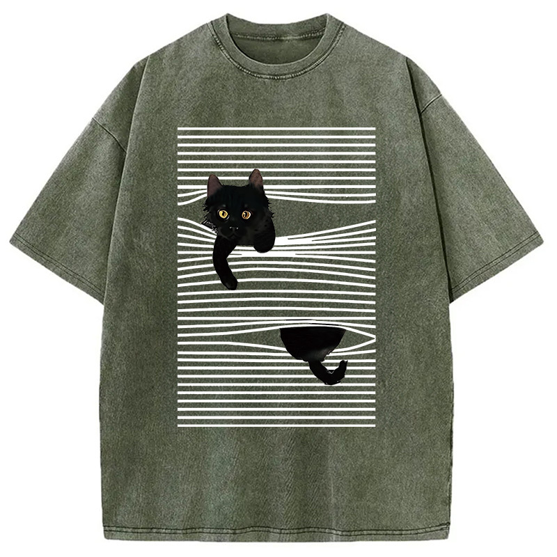 Cat Scratching Curtain Washed T-Shirt