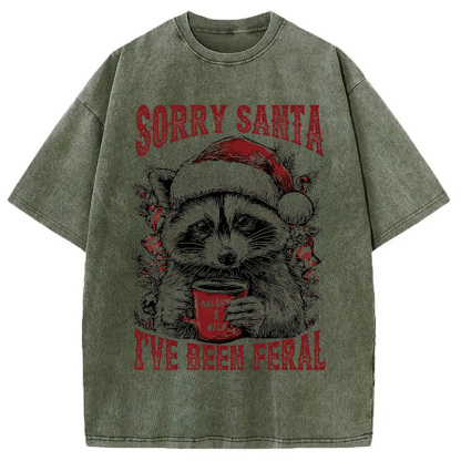 Sorry Santa I've Been Feral Washed T-Shirt