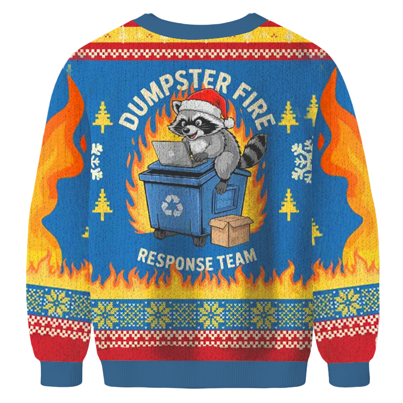 Baddiecat Dumpster Fire Response Team Raccoon Christmas Ugly Sweatshirt