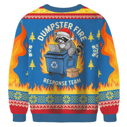 Baddiecat Dumpster Fire Response Team Raccoon Christmas Ugly Sweatshirt
