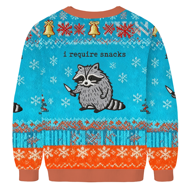 Baddiecat I Require Snacks Funny Raccoon Christmas Ugly Sweatshirt
