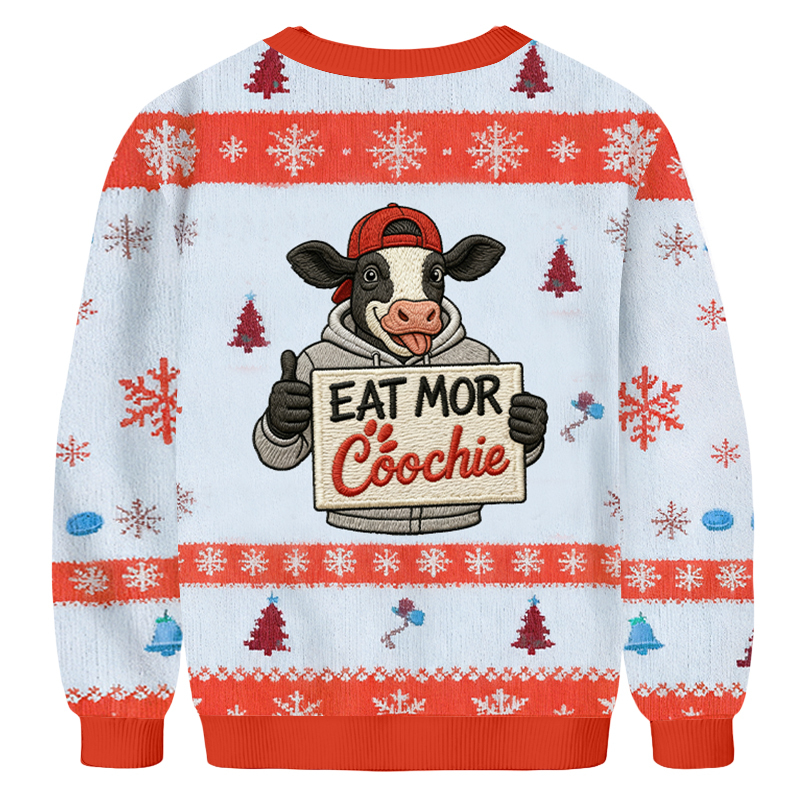 Baddiecat Humorous Thumbs Up Cow Christmas Ugly Sweatshirt