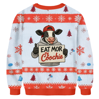 Baddiecat Humorous Thumbs Up Cow Christmas Ugly Sweatshirt