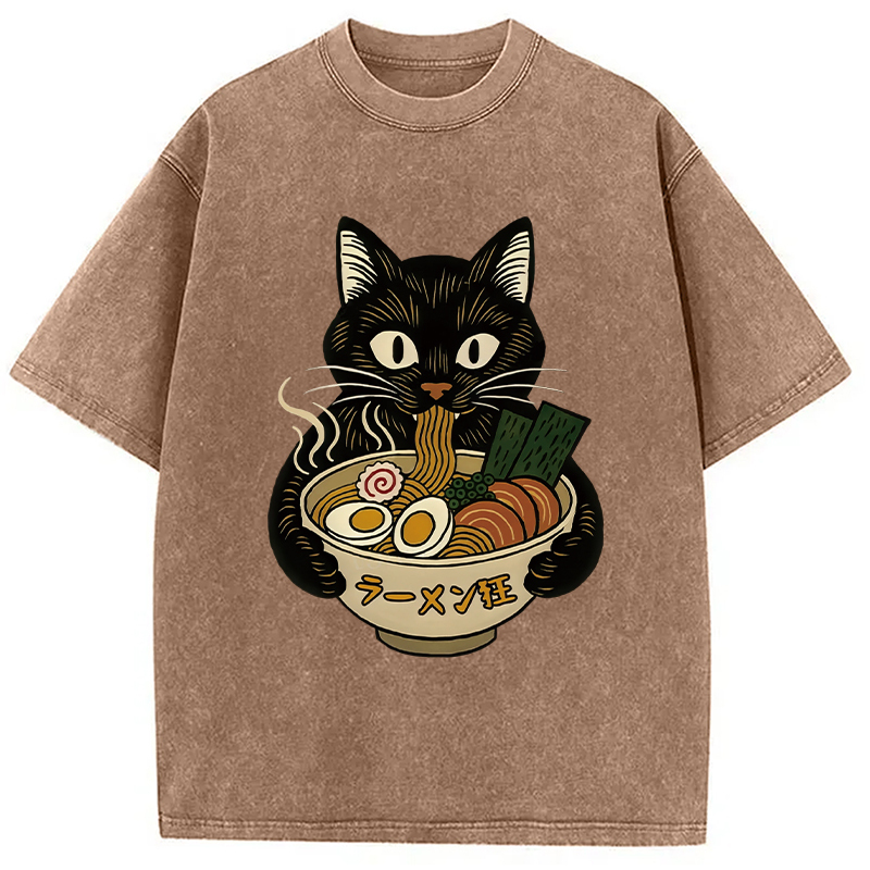 Cat Ramen Fanatic Washed T-Shirt