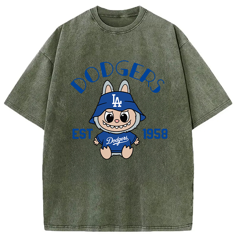 Labubu Dodgers Dream Baseball Vintage Japanese Washed T-Shirt