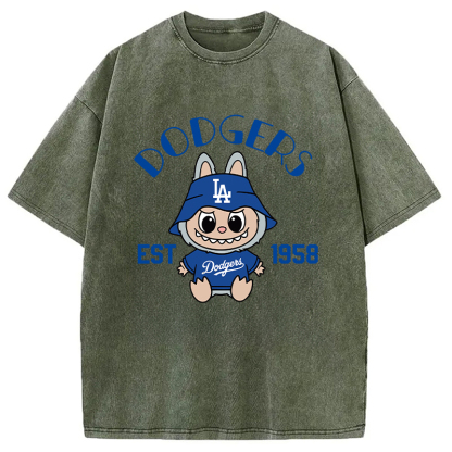 Labubu Dodgers Dream Baseball Vintage Japanese Washed T-Shirt