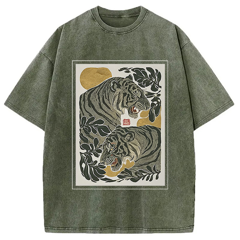 Woodcut Tiger Washed T-Shirt