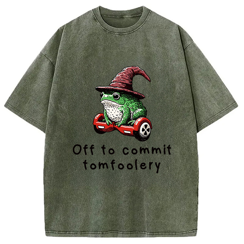 Japanese Frog Riding A Balance Scooter Washed T-Shirt