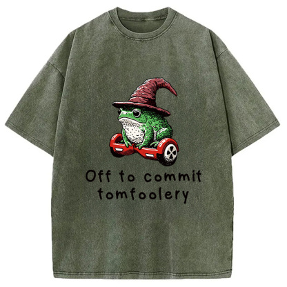 Japanese Frog Riding A Balance Scooter Washed T-Shirt