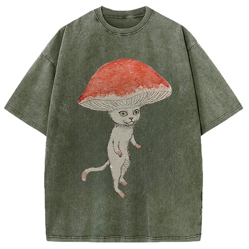 Magic Mushroom Cat Washed T-Shirt