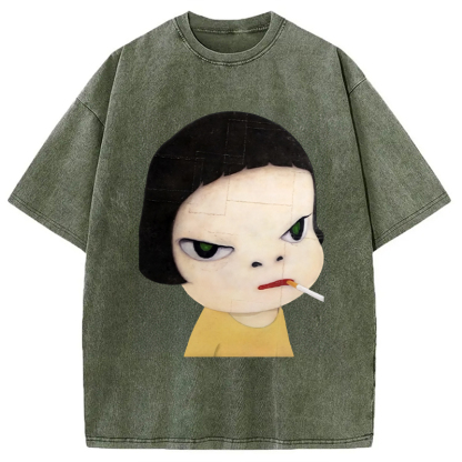 Too Young To Die Smoking Girl Washed T-Shirt