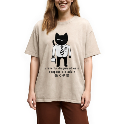 Cat At Work Japan Washed T-Shirt