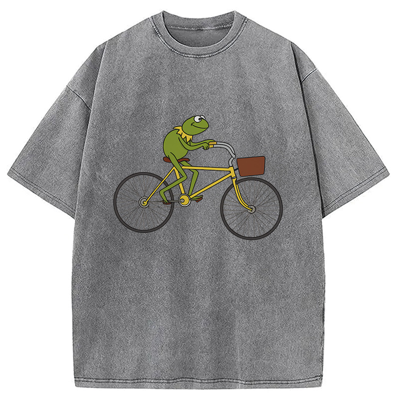 Kermit Riding A Bike Washed T-Shirt