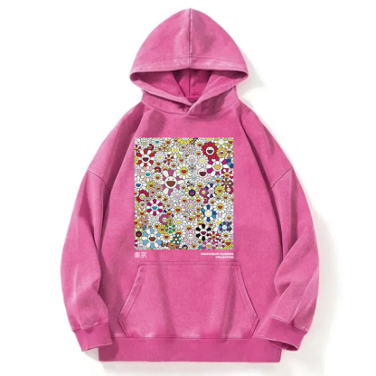 Colorful Flowers Japanese Art Washed Hoodie