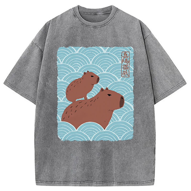 Kawaii Capybara Ukiyo-e Washed T-Shirt