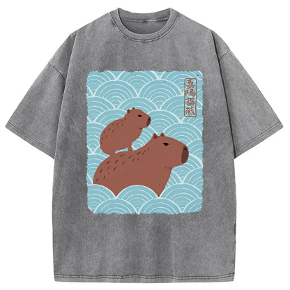 Kawaii Capybara Ukiyo-e Washed T-Shirt