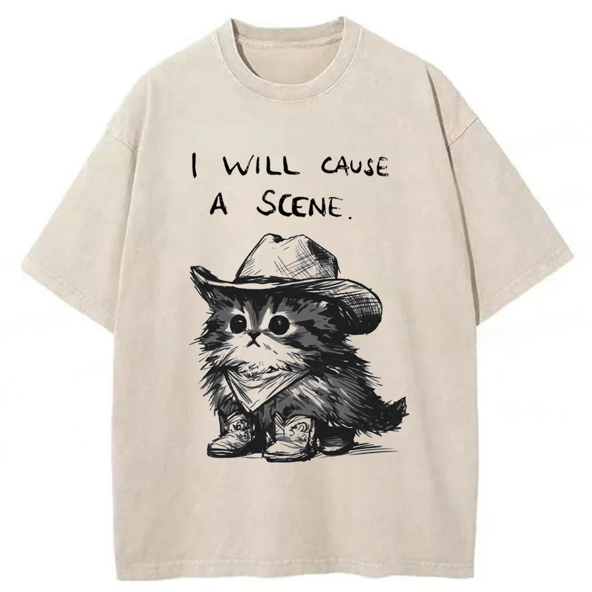 Tokyoviva Funny Cowboy Cat Washed T-shirt