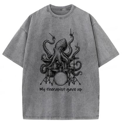 Tokyoviva Octopus Playing Drums Washed T-shirt