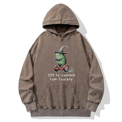Frog Riding A Balance Scooter Washed Hoodie