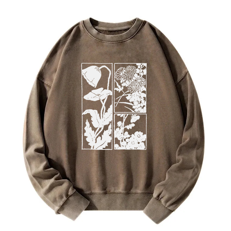 Woodcut Flowers Washed Sweatshirt