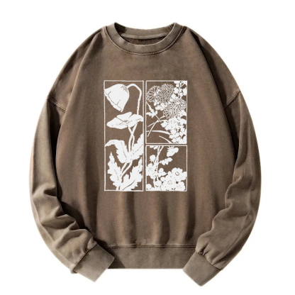 Woodcut Flowers Washed Sweatshirt