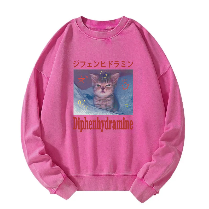 Diphenhydramine Cat Funny Meme Washed Sweatshirt