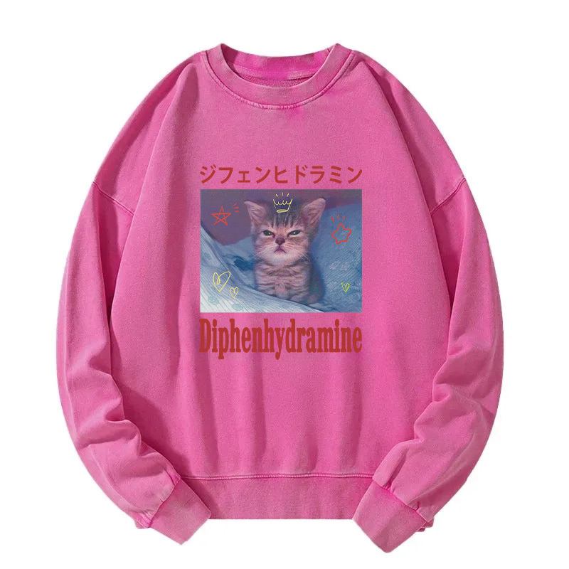 Diphenhydramine Cat Funny Meme Washed Sweatshirt