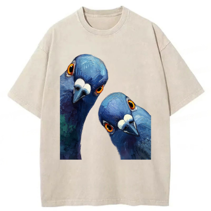 Tokyoviva Whimsical Pigeons Washed T-shirt