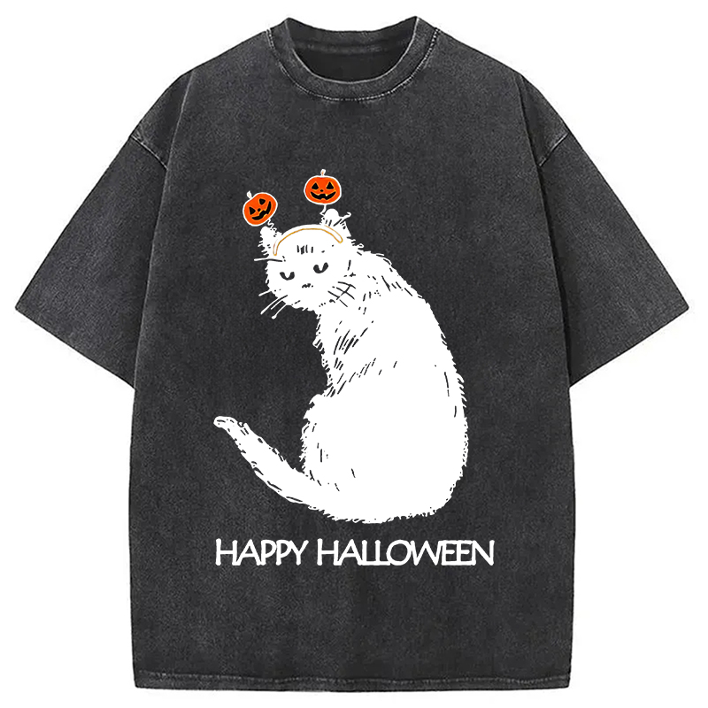 Halloween Cat Japanese Washed T-Shirt