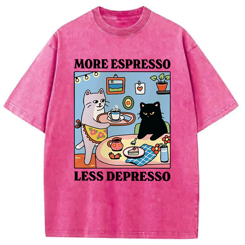 More Espresso Less Depresso Black Cat Kitchen Washed T-Shirt