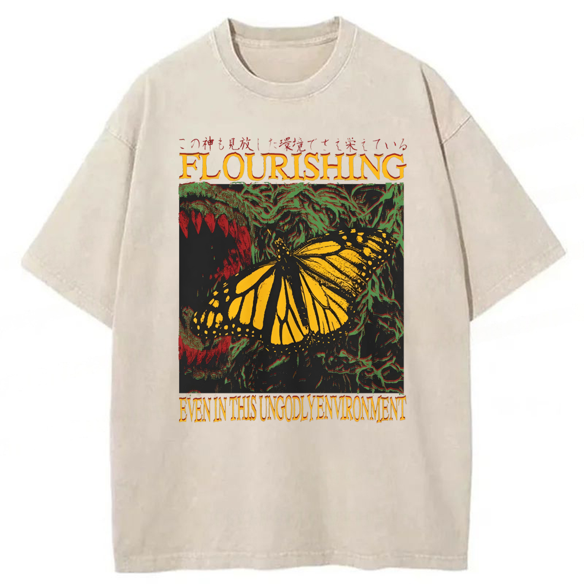 Tokyoviva Flourishing Monarch Butterfly Washed T-shirt