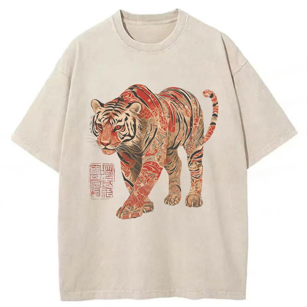 Tokyoviva Tiger Illustration Washed T-shirt