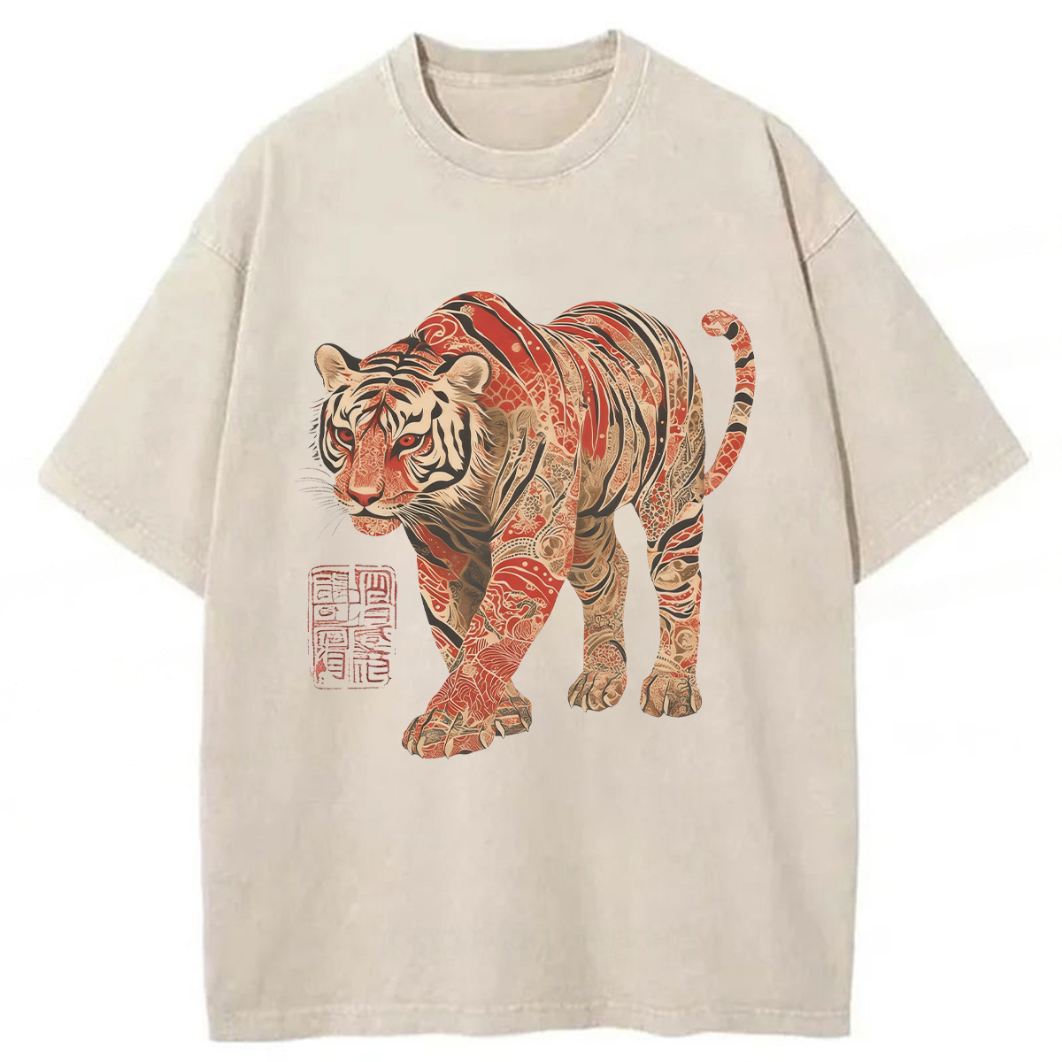 Tokyoviva Tiger Illustration Washed T-shirt