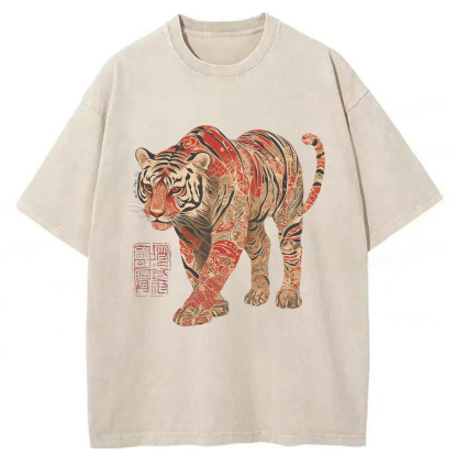 Tokyoviva Tiger Illustration Washed T-shirt