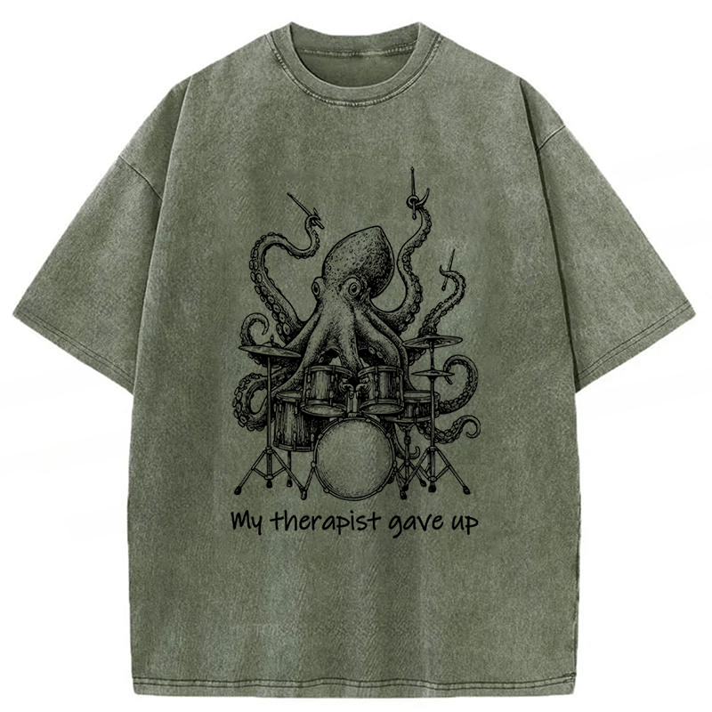 Tokyoviva Octopus Playing Drums Washed T-shirt
